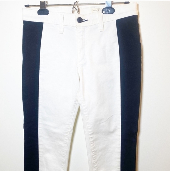 Rag & bone Mid-Rise Skinny Jeans in white with black tuxedo stripe Size 25 - Picture 5 of 14